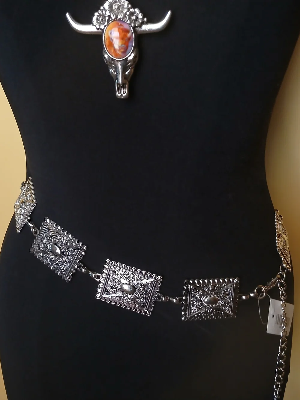 Silver Filigree Concho Chain Belt - Women Accessories